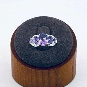 925 Sterling Silver Amethyst Cluster Ring Size 6 Purple Gemstone Estate